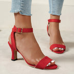 Damen Elegante High Heel Sandalen mit verspieltem Riemendesign R&B
