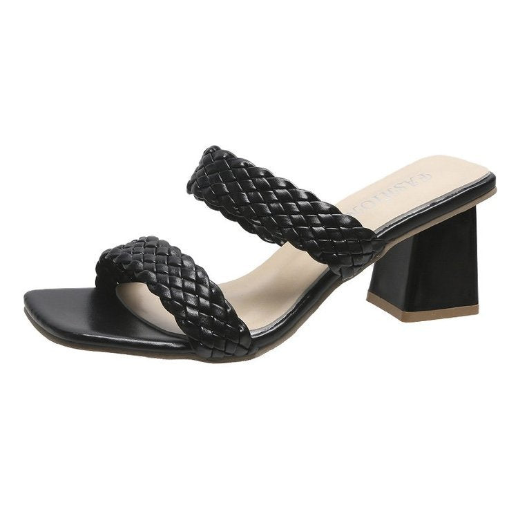 Damen Sandaletten mit geflochtenen Riemen und elegantem Blockabsatz R&B