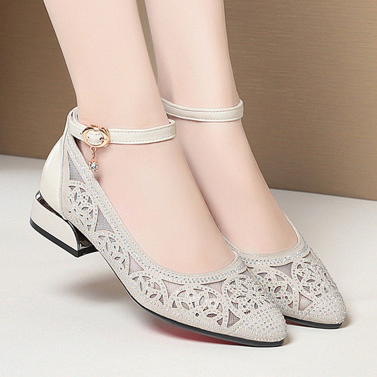 Damen Elegante Ballerinas mit filigranem Mesh-Design und modischem Anhänger R&B