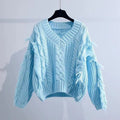 Damen Stylischer Strickpullover mit Fransen und Zopfmuster R&B
