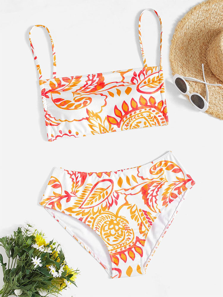 Damen Triangel-Bikini-Set mit verstellbaren Trägern und modischem Muster R&B
