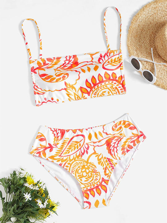 Damen Triangel-Bikini-Set mit verstellbaren Trägern und modischem Muster R&B
