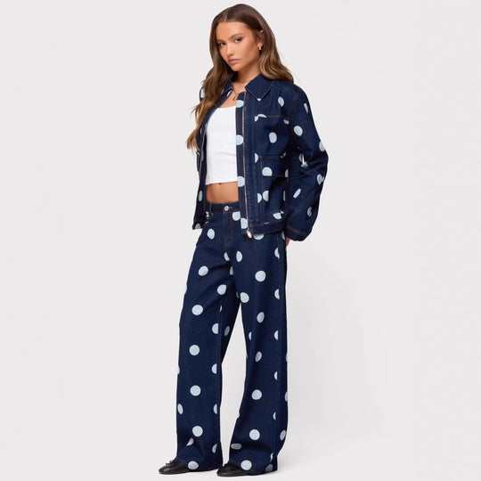 Damen Polka-Dot Denim-Set mit lässiger Schnittführung und angesagten Details R&B