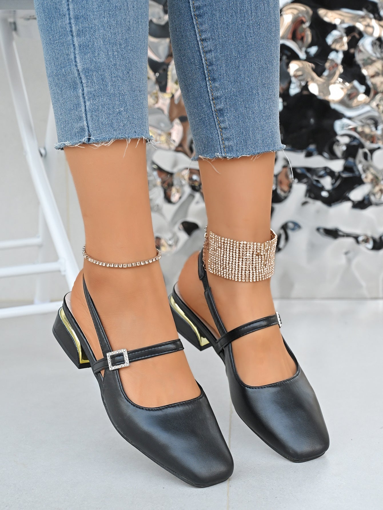Damen Slingback-Ballerinas mit eleganter Schnallenverzierung und Komfortabsatz R&B