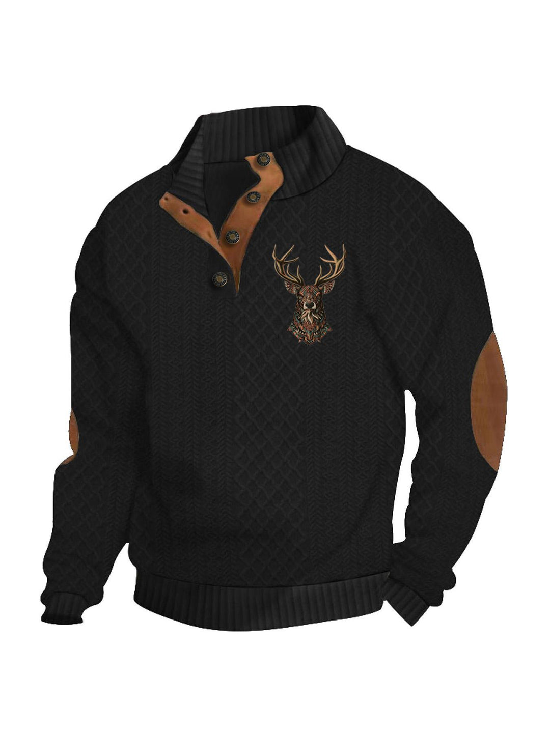Herren nan Heritage-Strukturpullover mit Stehkragen Lederimitat-Besatz Ellenbogen-Patches und Halbknopfleiste R&B