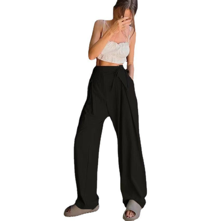 Damen Weit geschnittene High-Waist-Hose mit Bindeband und schickem Faltenwurf R&B