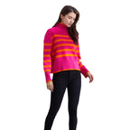 Damen hochwertiger gestreifter Pullover mit Stehkragen R&B