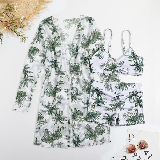 Damen Bikiniset mit floralem Oberteil und luftiger Wickeljacke R&B