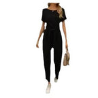 Damen Jumpsuit mit Bindegürtel und weitem Bein
