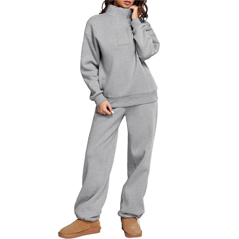 Damen Bequemes Freizeit-Set mit Stehkragen und weiten Hosen R&B