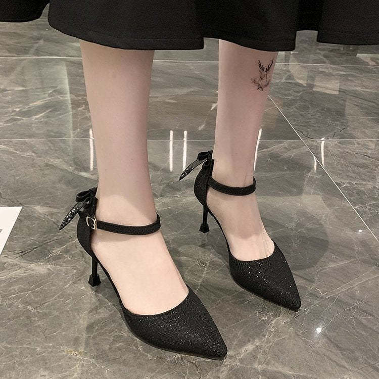 Damen elegante Pumps mit festem Knöchelriemen und spitz zulaufender Spitze R&B