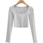 Damen Langarm-Crop-Top mit Rundhalsausschnitt und strukturierter Oberfläche R&B
