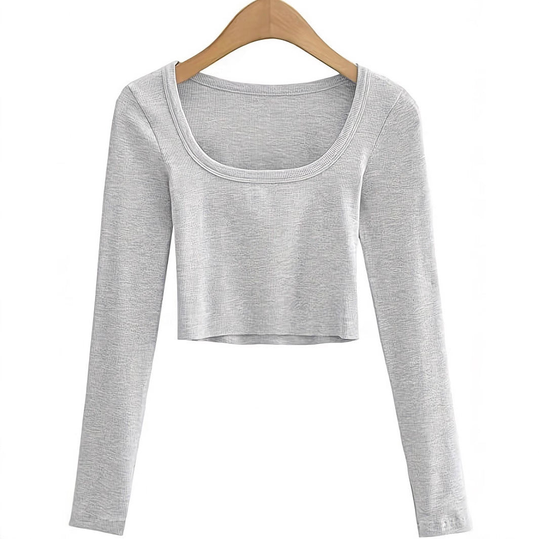 Damen Langarm-Crop-Top mit Rundhalsausschnitt und strukturierter Oberfläche R&B