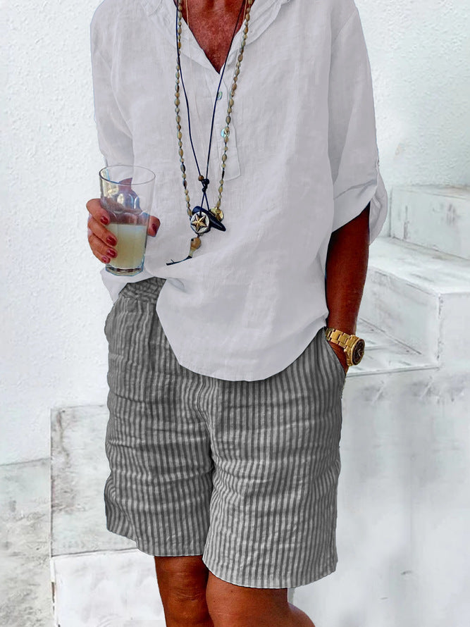 Damen Leichte Baumwollshorts mit Streifendessin R&B