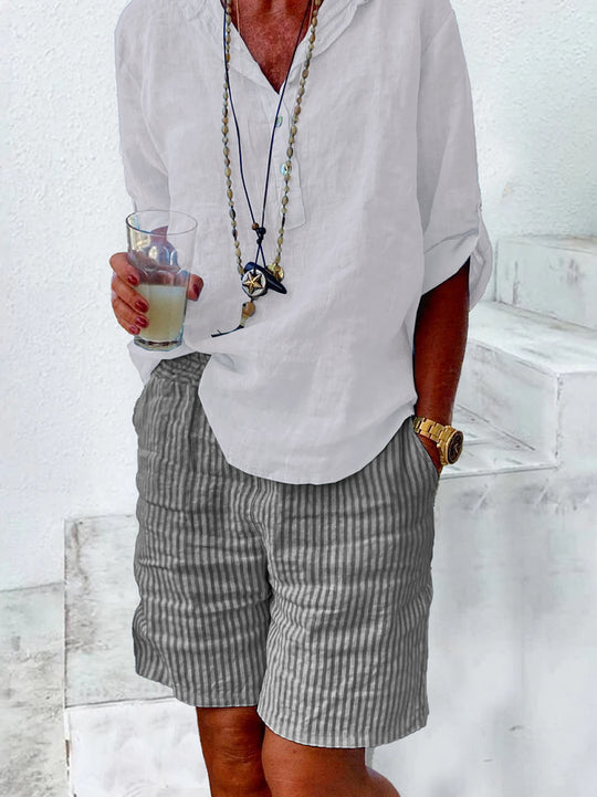 Damen Leichte Baumwollshorts mit Streifendessin R&B