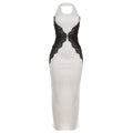 Damen Elegantes Spitzen-Maxikleid mit tiefem Schlüssel-Ausschnitt und figurformendem Design R&B