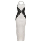 Damen Elegantes Spitzen-Maxikleid mit tiefem Schlüssel-Ausschnitt und figurformendem Design R&B