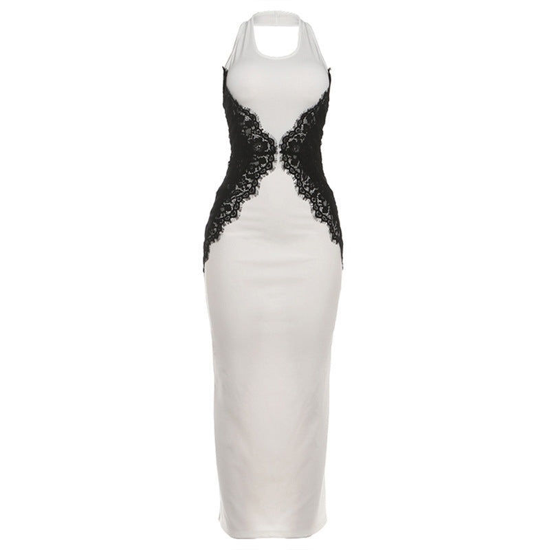 Damen Elegantes Spitzen-Maxikleid mit tiefem Schlüssel-Ausschnitt und figurformendem Design R&B