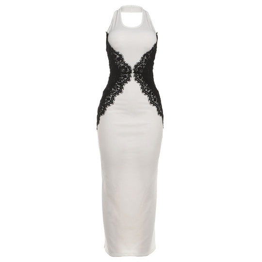 Damen Elegantes Spitzen-Maxikleid mit tiefem Schlüssel-Ausschnitt und figurformendem Design R&B