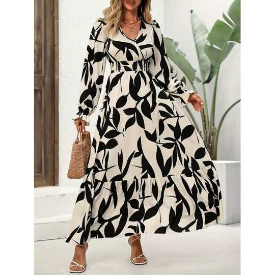 Damen Maxikleid mit floralem Muster und voluminösem Saum R&B