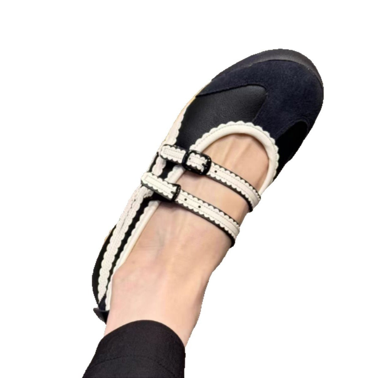 Damen Ballerina-Schuhe mit doppeltem Riemen und verspieltem Design
