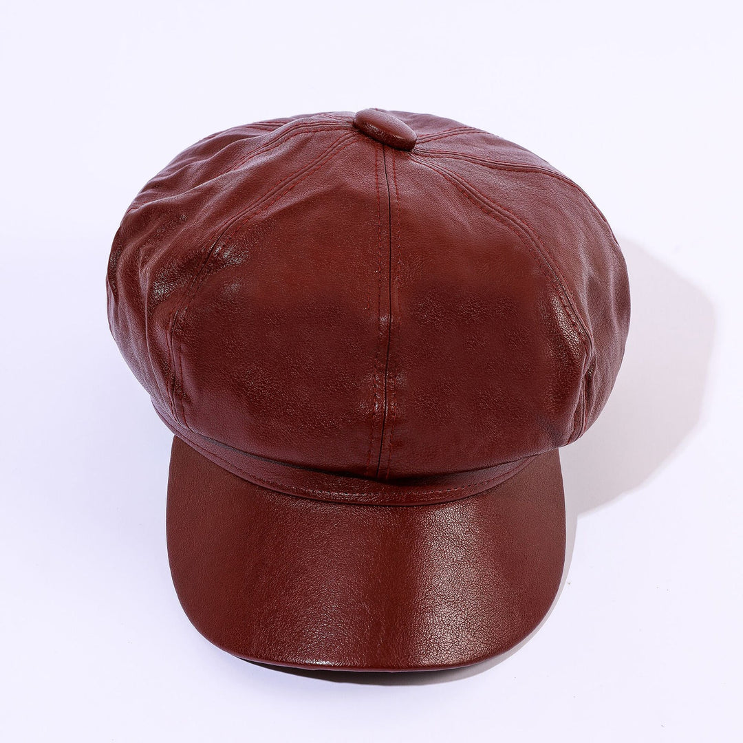 Damen Leder-Baker Boy Cap mit Klassischem Design R&B