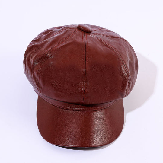 Damen Leder-Baker Boy Cap mit Klassischem Design R&B