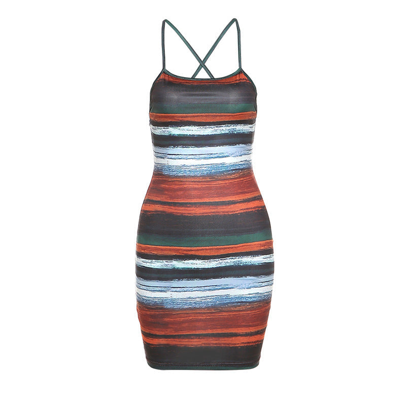 Damen Bodycon Kleid mit verführerischem Streifenmuster und feinen Spaghettiträgern R&B
