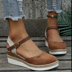 Damen Wedgesandalen mit elastischem Riemen und Jute-Applikation R&B