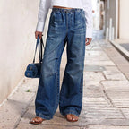 Damen Weite Denim-Hose mit elastischem Bund und lässigem Schnitt R&B