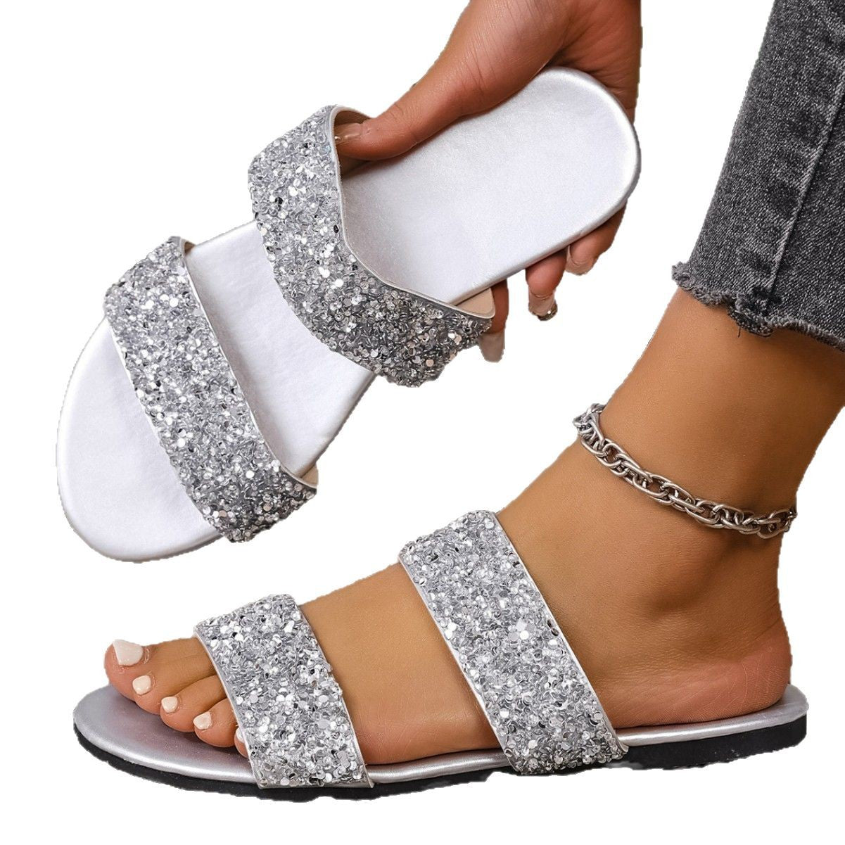 Damen Glamouröse Riemensandalen mit funkelnden Akzenten und weichem Fußbett R&B