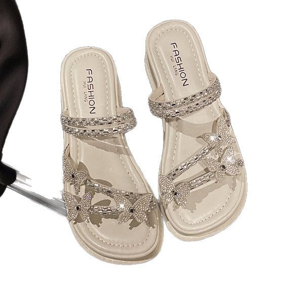 Damen glamouröse Riemensandalen mit funkelnden Schmetterlingsapplikationen R&B
