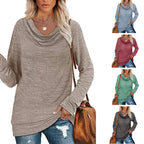 Damen lässiges Langarmshirt mit klassischem Wasserfall-Ausschnitt