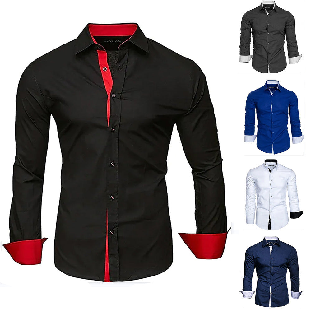Herren elegantes Langarmhemd mit kontrastierenden Manschetten R&B