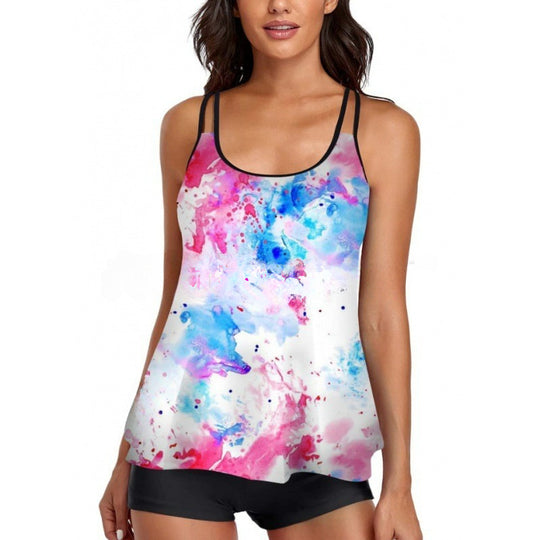 Damen Sportliches Tankini-Set mit bequemem Shorts und verstellbaren Trägern R&B
