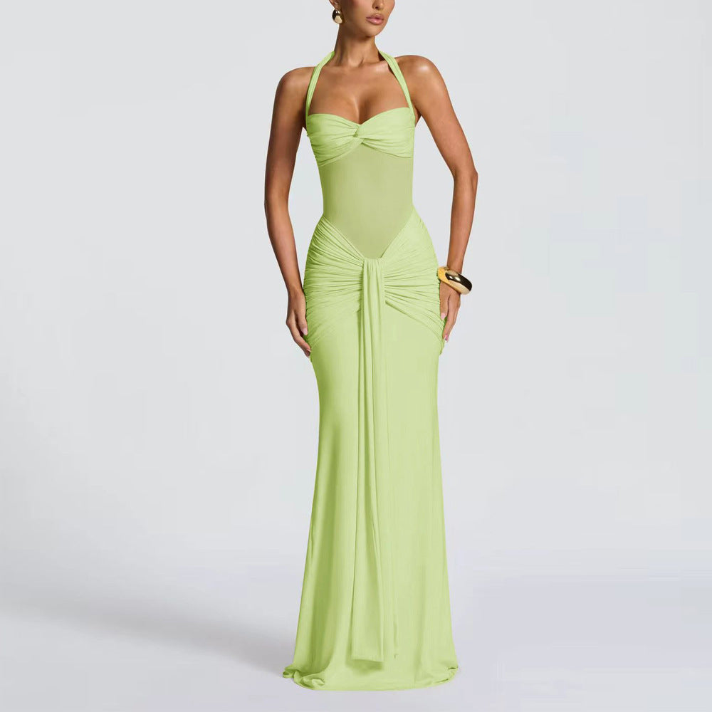 Damen nan figurbetontes Neckholder-Abendkleid mit transparentem Mesh-Einsatz und geraffter Hüftpartie R&B