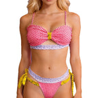Damen Triangel-Bikini mit verspieltem Knoten und buntem Design R&B