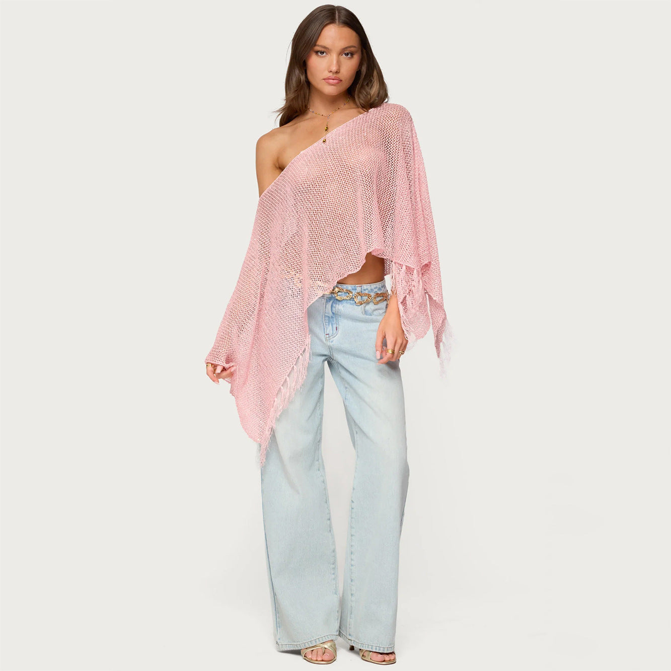 Damen stylischer Poncho mit Fransen R&B