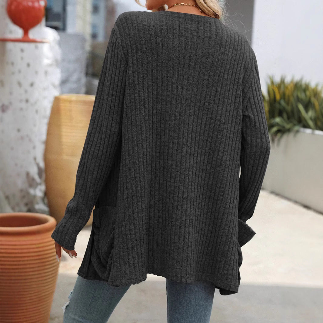 Damen Strickjacke mit elegantem Rippmuster und großzügigen Taschen R&B