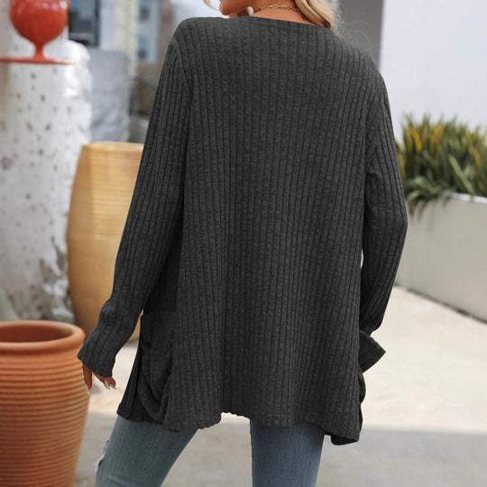 Damen Strickjacke mit elegantem Rippmuster und großzügigen Taschen R&B