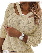 Damen Strickpullover mit V-Ausschnitt und raffiniertem Rippstruktur R&B