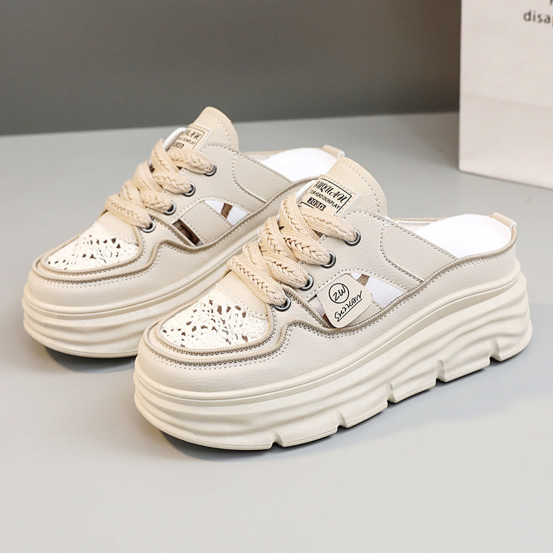 Damen Chunky Slipper mit modischem Schnürsenkel-Design und atmungsaktiver Obermaterialkombination R&B