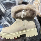 Damen gefütterte Winterstiefel mit modischem Kunstfell und rutschfester Profilsohle R&B