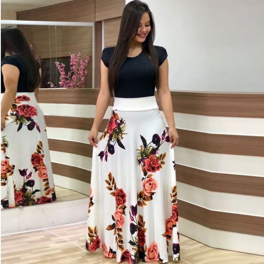 Damen Elegantes Maxikleid mit grafischem Druck und flexiblem Bund R&B