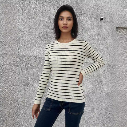 Damen Langarmshirt mit feinen Streifen und weitem Schnitt R&B