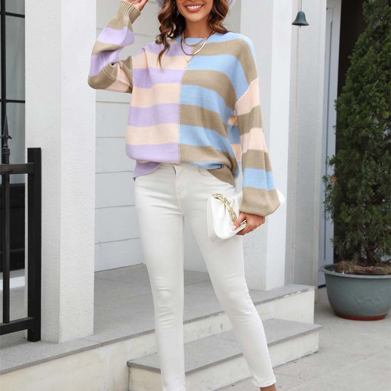 R&B | Farbiger Gestreifter Strickpullover Mit Stil