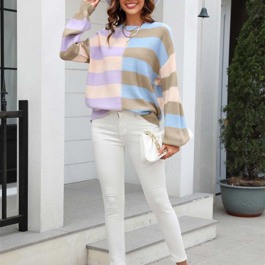 R&B | Farbiger Gestreifter Strickpullover Mit Stil