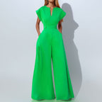 Damen eleganter Jumpsuit mit weitem Bein und praktischen Taschen R&B