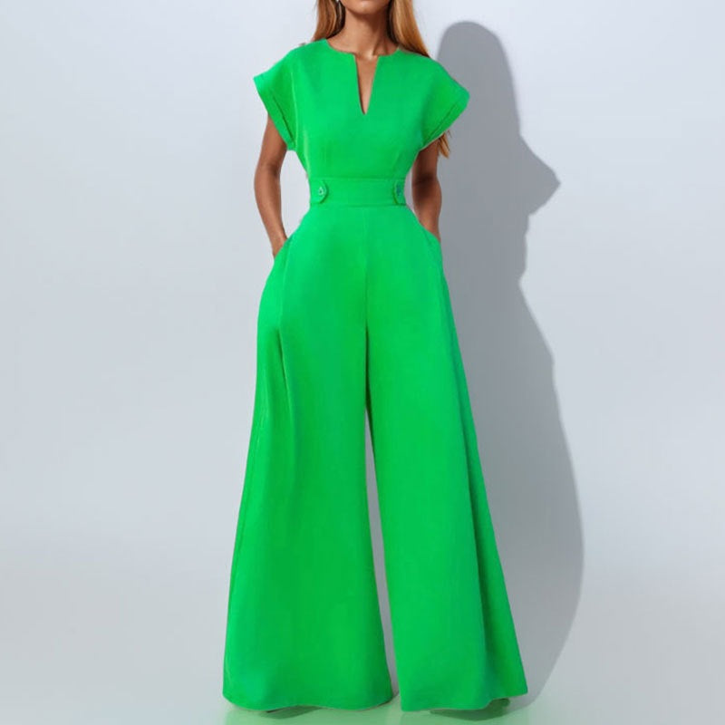 Damen eleganter Jumpsuit mit weitem Bein und praktischen Taschen R&B