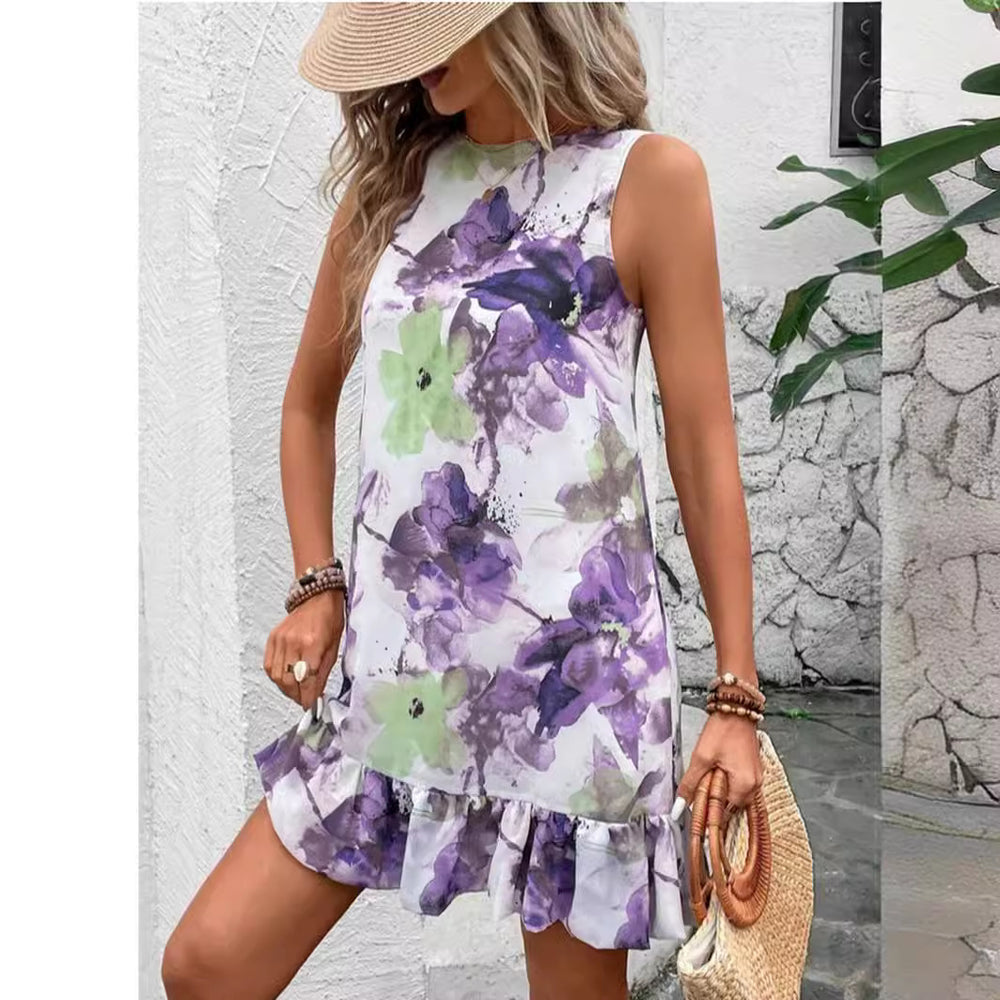 Damen Blumenkleid mit Rüschensaum R&B